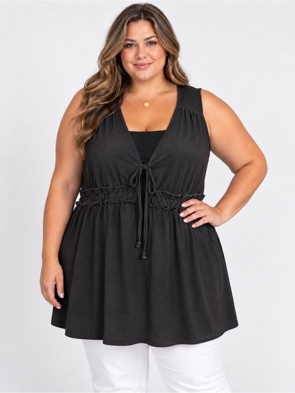 SHEIN Black Plus-Size Tie-Waist Swim Coverup Tunic